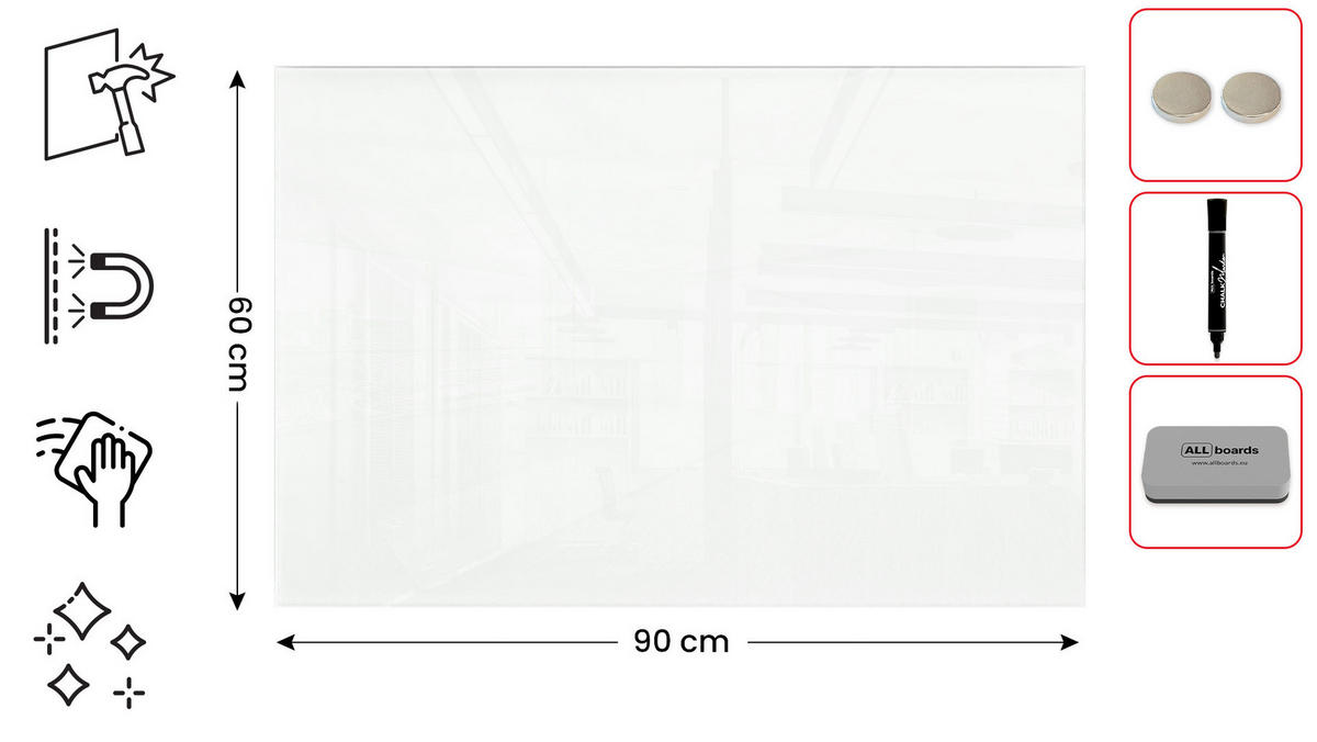 GLASBOARD - Weiß CLASSIC WHITE 90x60cm - Weiß, Glas (90/60/0.7cm) - ALLboards