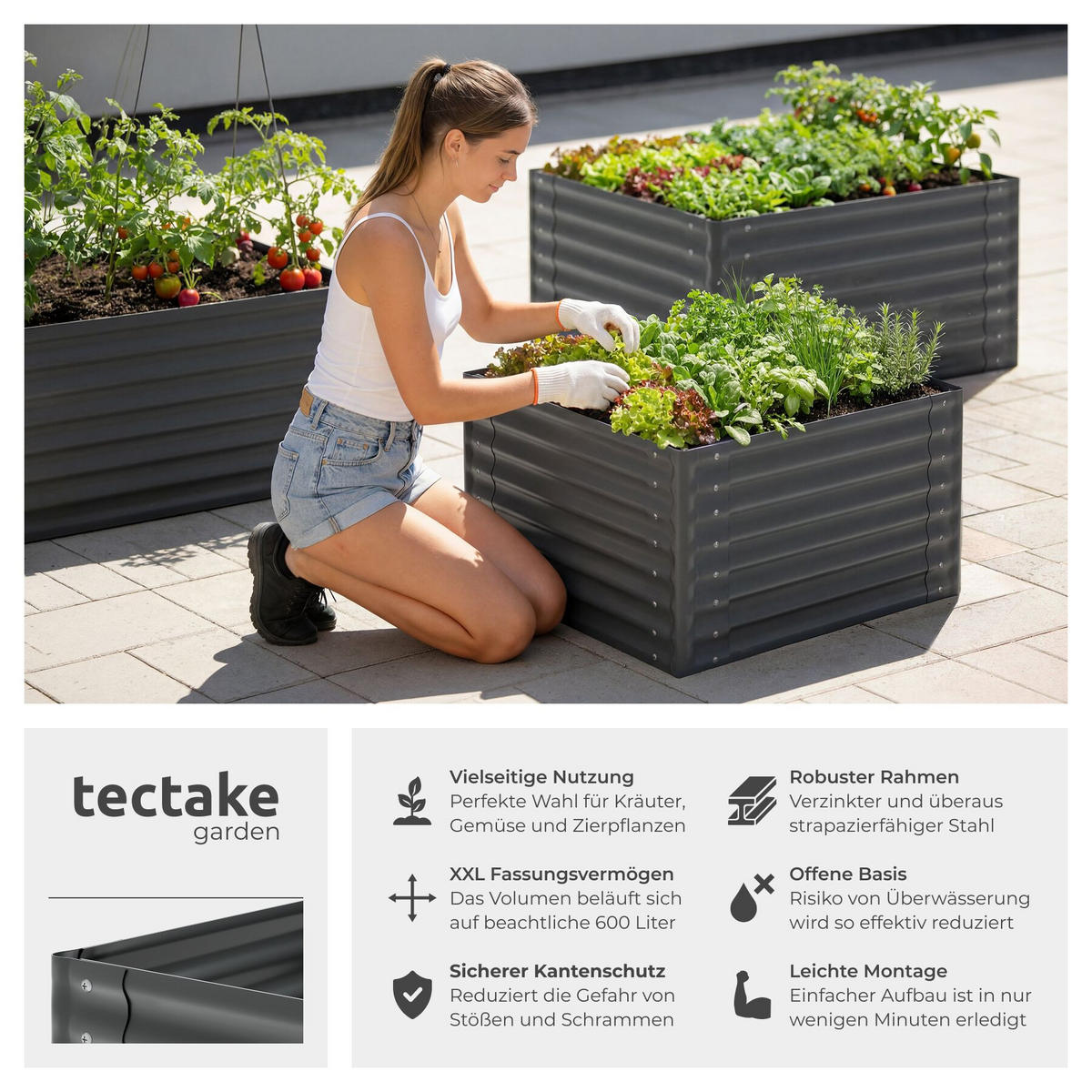 HOCHBEET Blomma, mit offenem Boden und abgerundeten Kanten, anthrazit - Anthrazit, Metall (100/62/100cm) - tectake