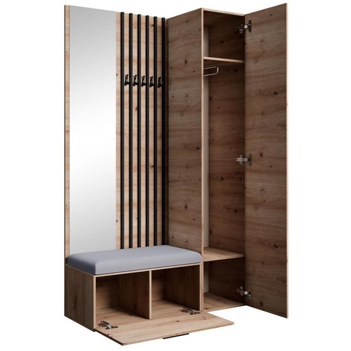 GARDEROBE Margaret II 121/203/43 mit Lamellen und Hochschrank - Schwarz/Eiche Artisan, Holzwerkstoff/Kunststoff (121/203/43cm) - Beautysofa