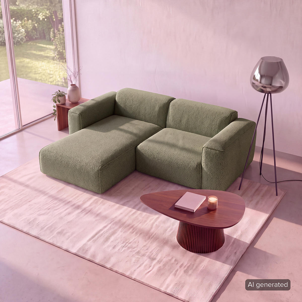 1,5-SITZER ECKSOFA mit Longchair - Schwarz/Grün, Kunststoff/Textil (260/173cm) - home24