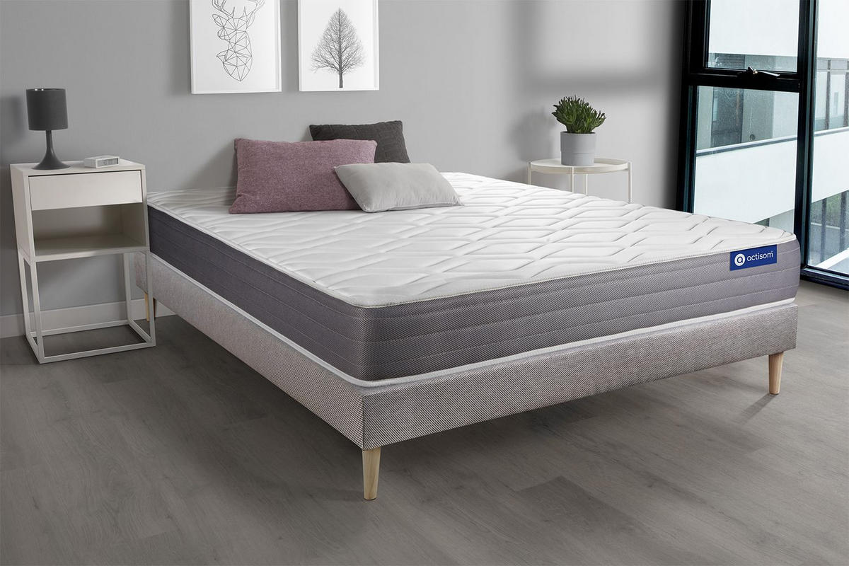 BETT Actimemo dream Memory-Schaum 90 x 200 cm h2 - Kit Bettgestell Grau - Beige/Grau, Holz (90/200cm) - ACTISOM