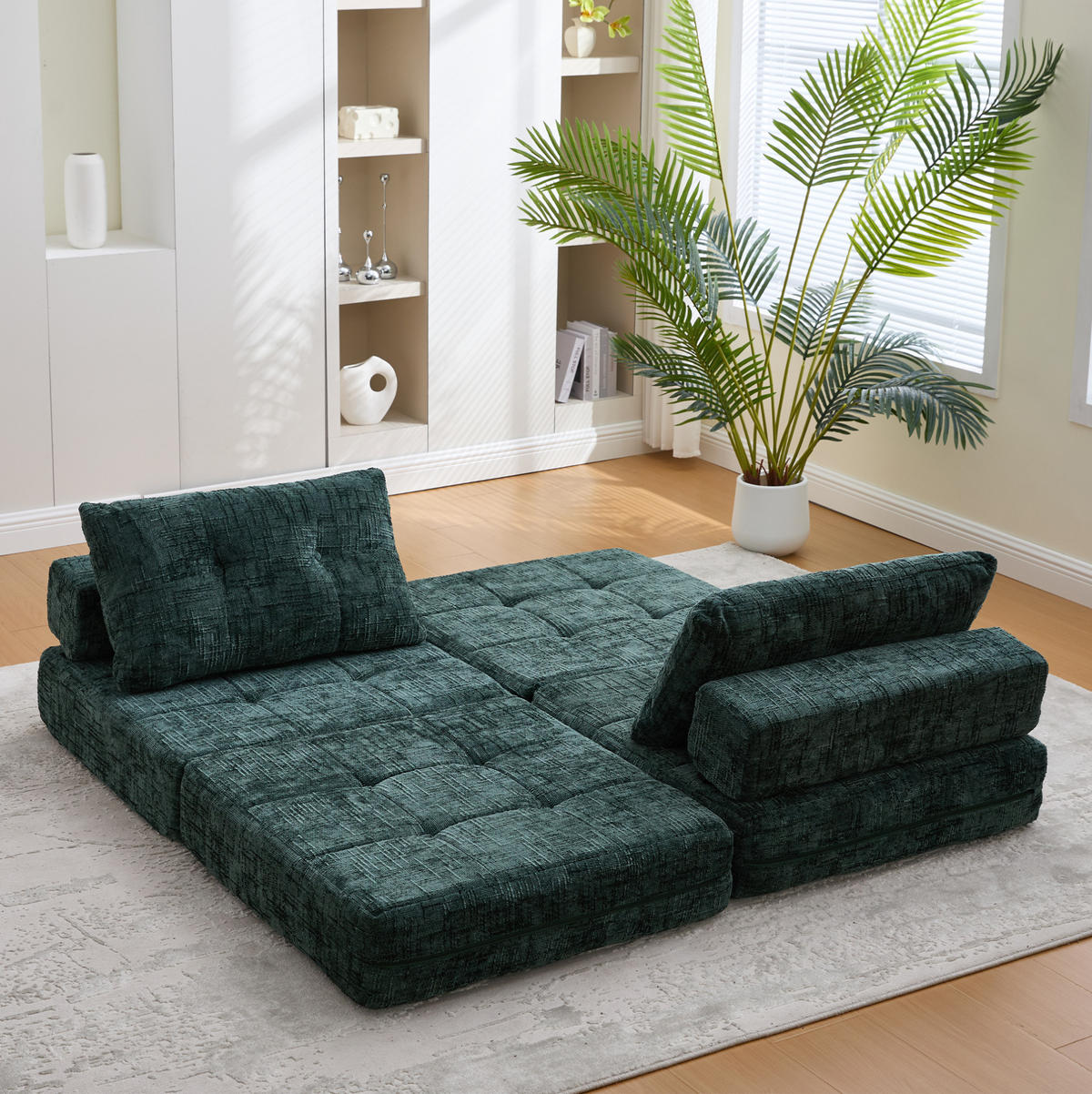 SCHLAFSESSEL 79/79/57 cm in Smaragdgrün aus Chenille, klappbar mit Kissen - Dunkelgrün, Textil (79/57/79cm) - Flora Grace
