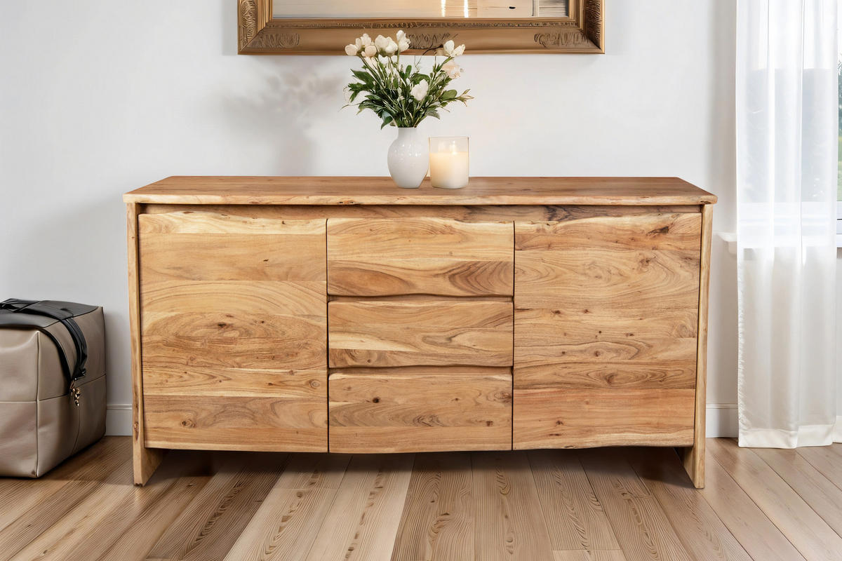 SIDEBOARD DAHLIA - Beige/Naturfarben, Akazienholz/Holz (170/90/45cm) - SAM
