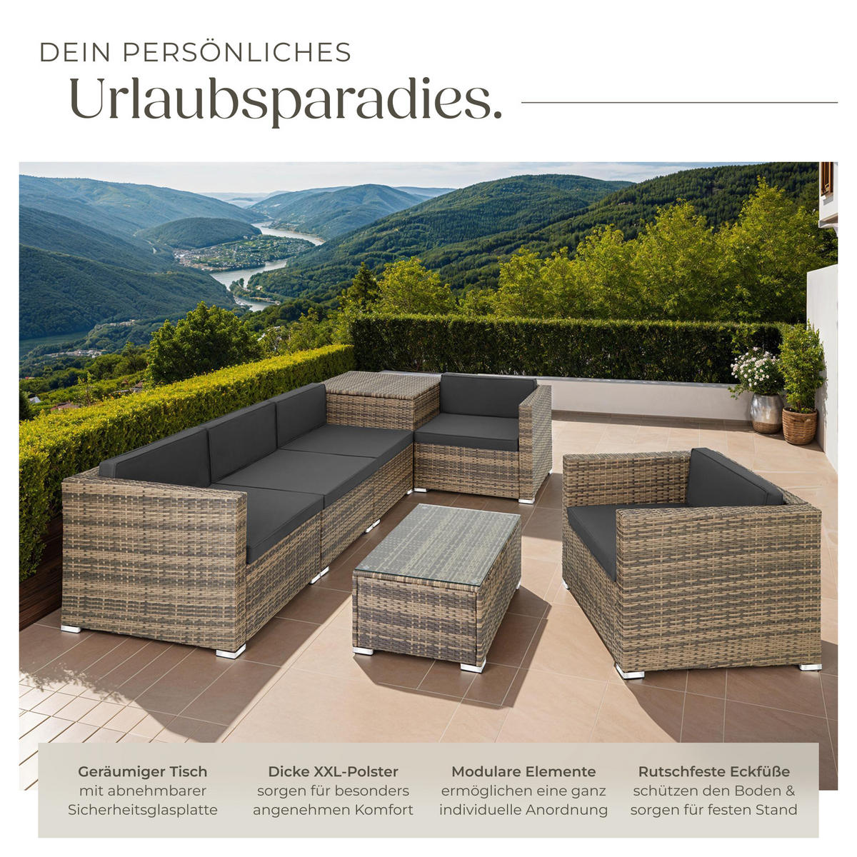 RATTANLOUNGE Pisa,inklusive großer Aufbewahrungsbox,natur - Naturfarben, Kunststoff - tectake