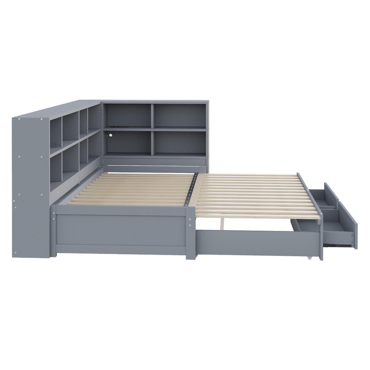 AUSZIEHBETT 90/180/190 cm DE-01381, in Grau, mit Steckdose und 2 Schubladen - Grau, Holz (90/190cm) - ComfortXL