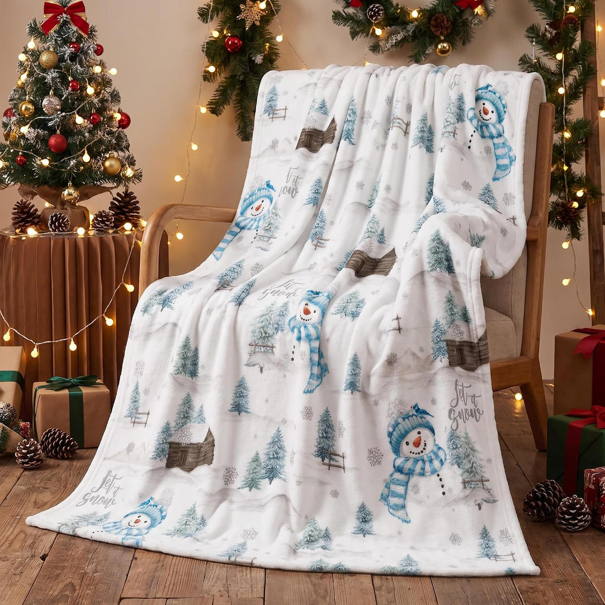 DECKE – Weihnachtsschneemann – 70 x 100 cm – Weiß - Weiß, Textil (70/100cm)