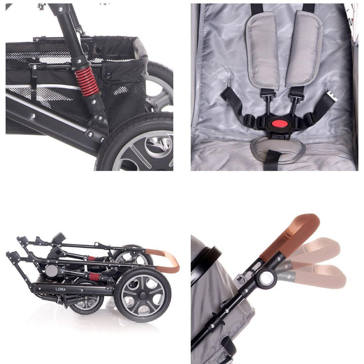KINDERWAGEN Lora grau/schwarz faltbar Gummiräder Tragetasche Sportsitz Fußabdeckung - Schwarz, Metall (85/68/112cm) - Lorelli