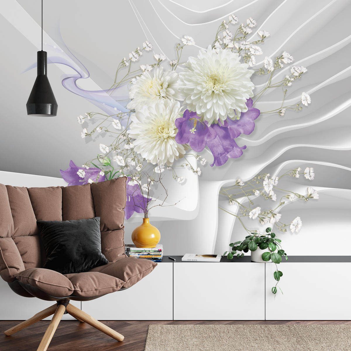 FOTOTAPETA Pre Obývaciu Izbu BLUMEN Abstraktné Vlnité Priestorové Pozadie 250 x 175 cm - sivá/biela, papier (250/175cm) - Muralo