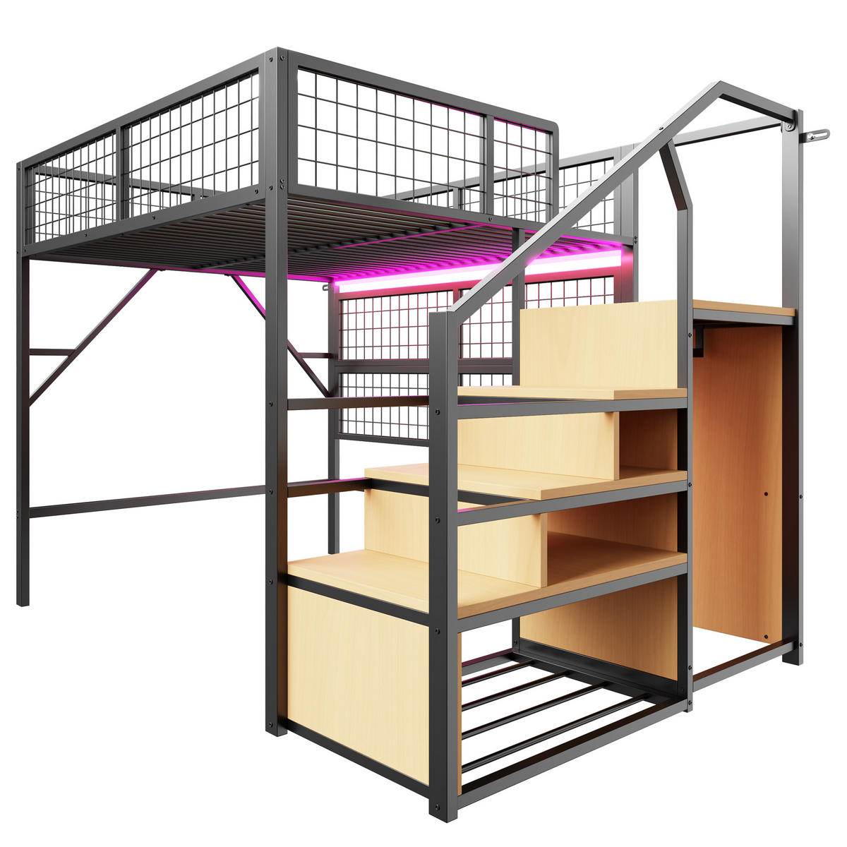 HOCHBETT 140/200 cm Schwarz mit LED-Beleuchtung und integriertem Stauraum aus Metall - Schwarz, Metall (140/200cm) - OKWISH