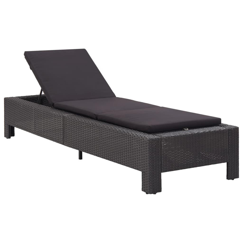 SONNENLIEGE mit Auflage Schwarz Poly Rattan - Schwarz, Holz (75/35/220cm) - furnicato