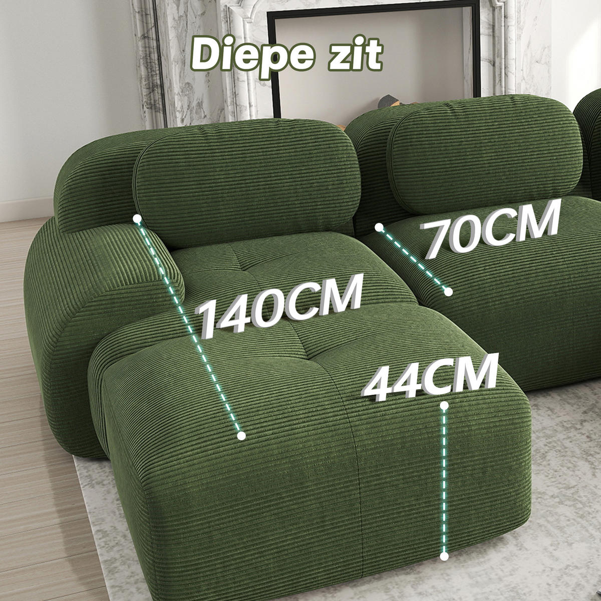 SOFA 2-Sitzer in Grün aus Cord mit modularem Design und geschwungenen Armlehnen - Grün, Textil (208/75/103cm) - CHICFURN