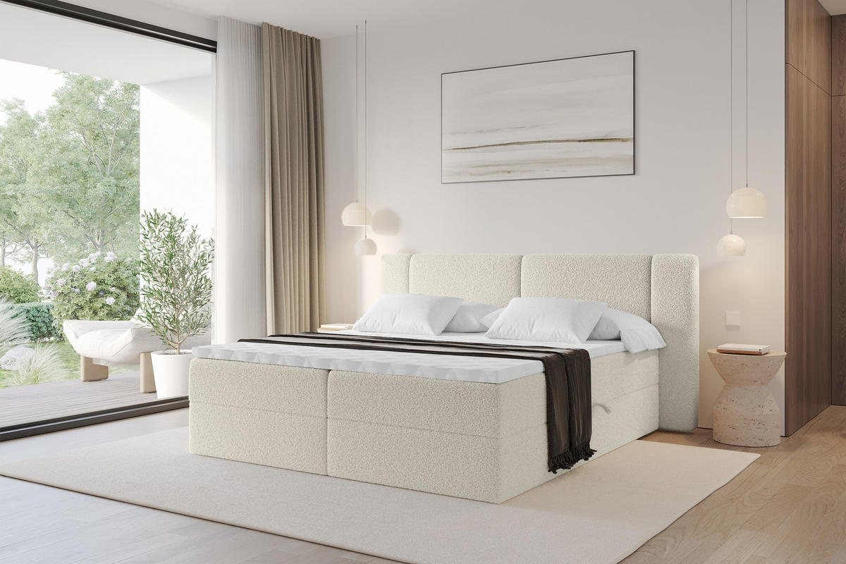 BOXBETT mit Matratze H3 - EVON - 140x200 cm Beige - Kaschmir, Holzwerkstoff (140/200cm) - ALTDECOR