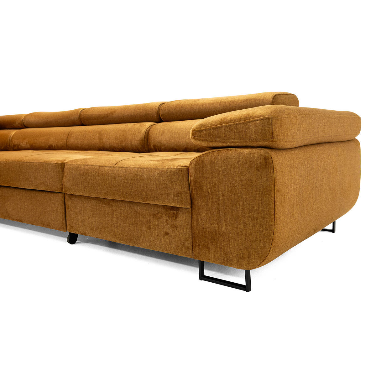 ECKSOFA WILD MAXI L Links mit Schlaffunktion 125x195 Velours Gold - Chromfarben/Goldfarben, Holz/Textil (203/350cm) - Muffo