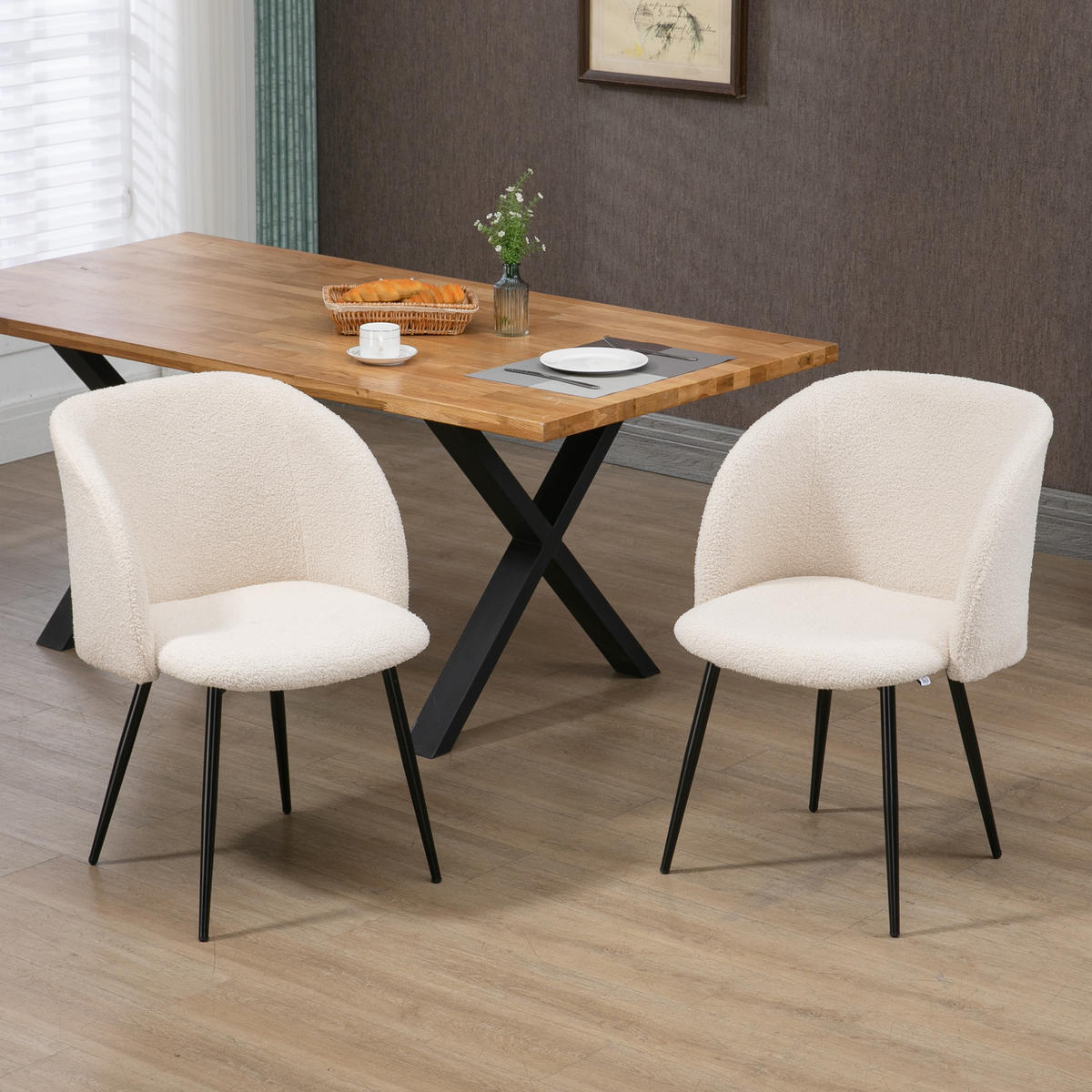 ESSZIMMERSTÜHLE DE-06834 2er-Set mit Stoffbezug und Stahlbeinen Cremeweiß - Creme, Textil/Metall (62/80/55cm) - ComfortXL