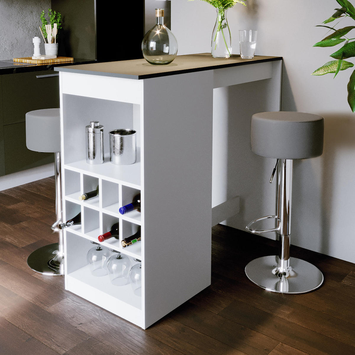 BARTISCH-SET Ross Weiß/Anthrazit 115 x 50 cm mit 2 Barhockern - Anthrazit/Weiß, Holzwerkstoff (115/104.6/50cm) - Vicco