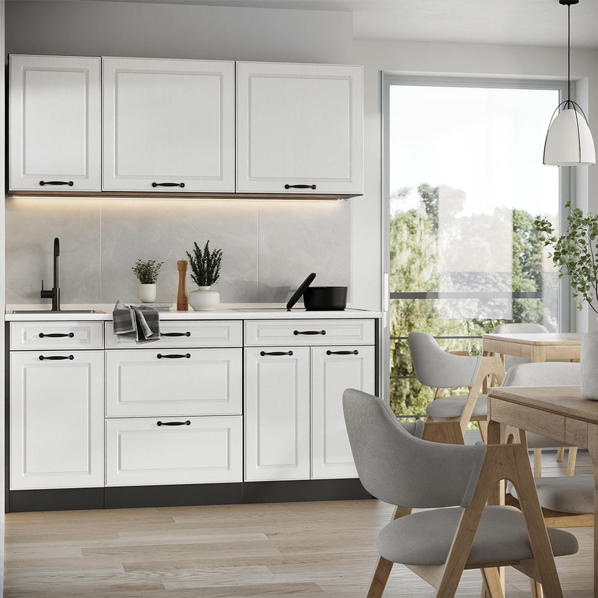 SAMOSTATNÁ KUCHYŇA R-Line, Biely vidiecky dom/antracitová, 160 cm antrasiitti työtaso - biela/antracitová, kompozitné drevo (160/81.6/60cm) - Vicco
