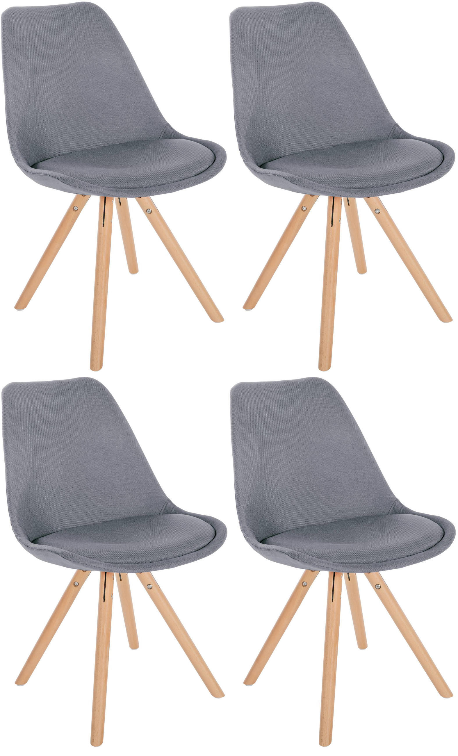 STUHL 4er Set Stoff hellgrau - Eukalyptusholzfarben/Hellgrau, Holz/Textil (48/81/54cm) - CLP