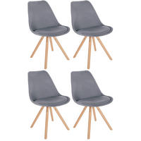 STUHL 4er Set Stoff hellgrau - Eukalyptusholzfarben/Hellgrau, Holz/Textil (48/81/54cm) - CLP