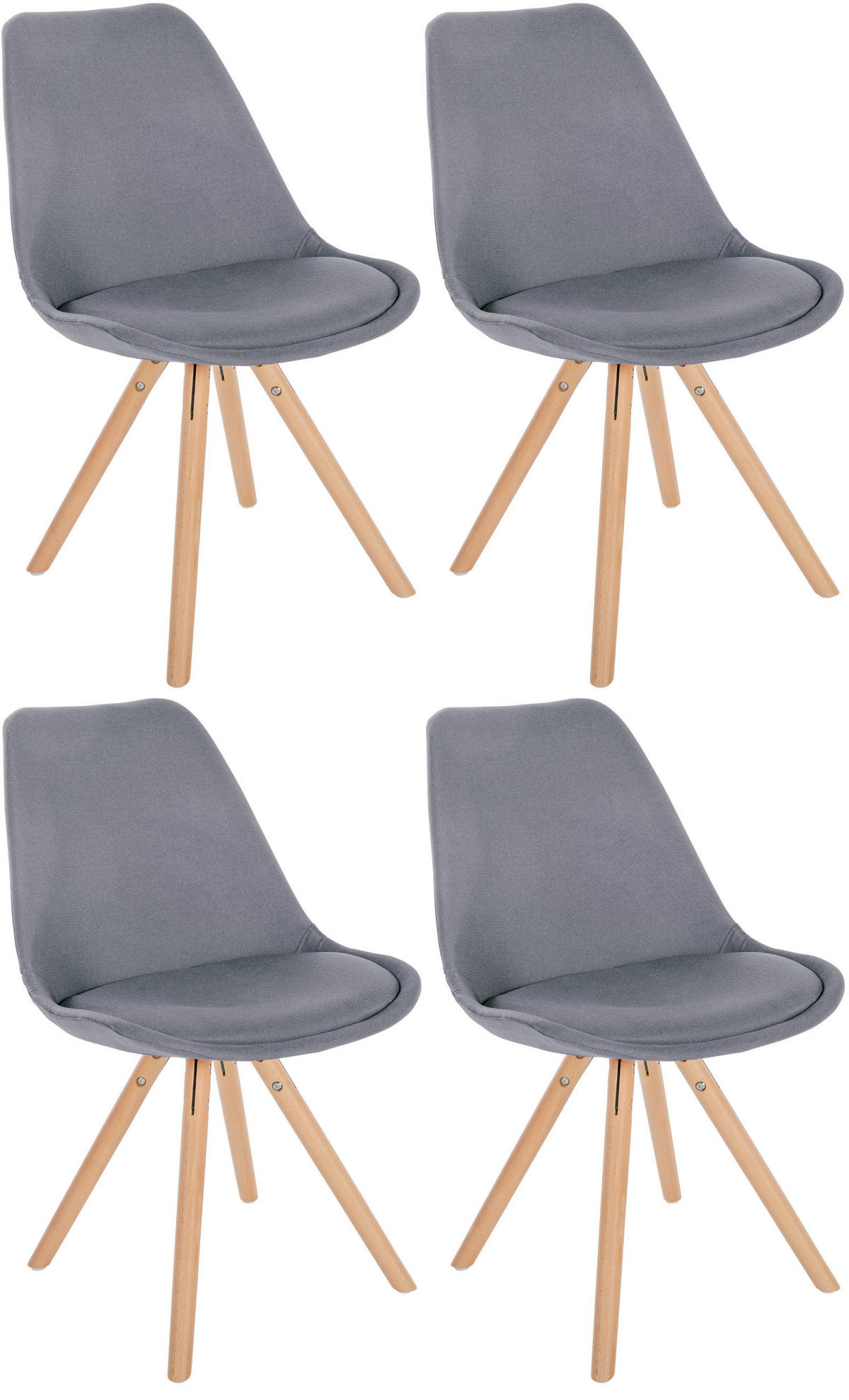 STUHL 4er Set Stoff hellgrau - Eukalyptusholzfarben/Hellgrau, Holz/Textil (48/81/54cm) - CLP