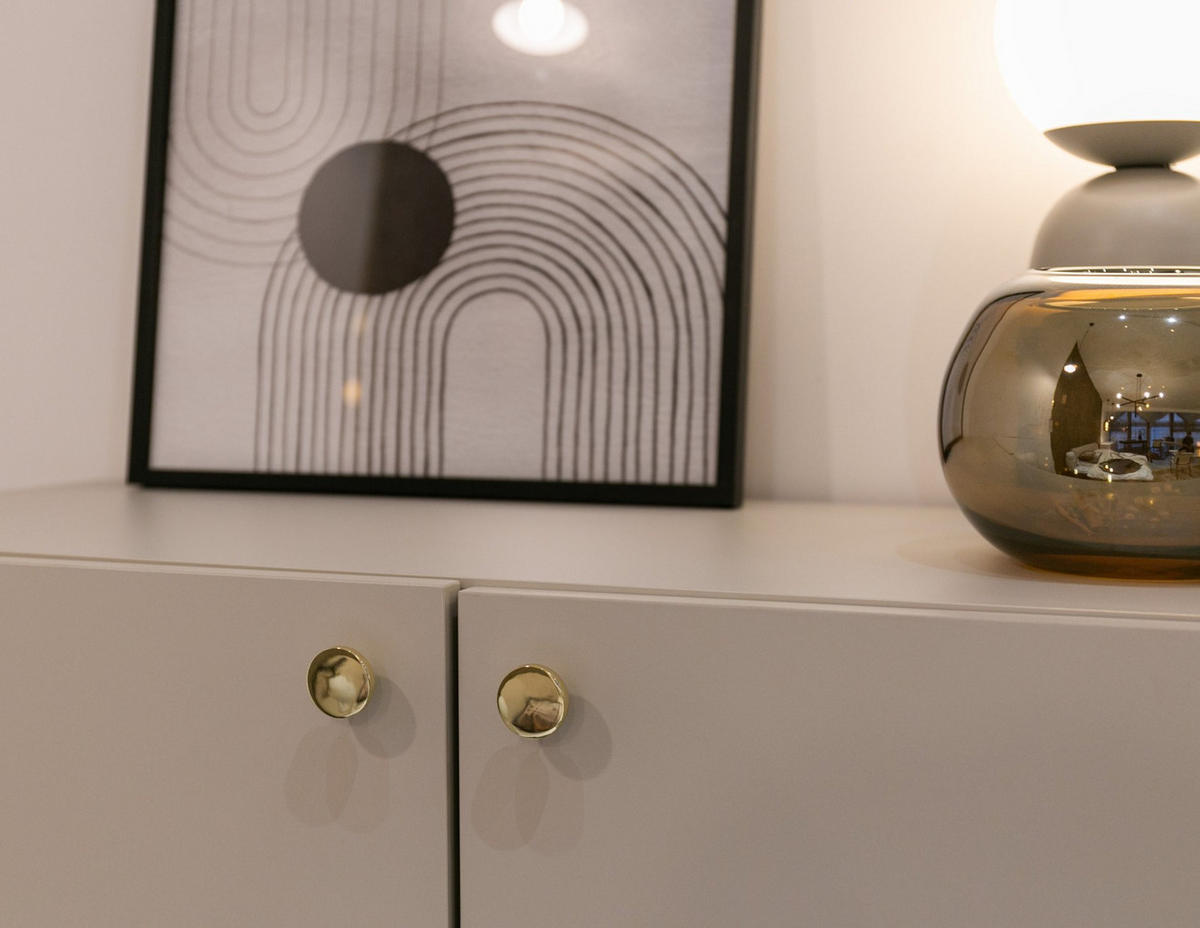 HIGHBOARD Divenos Greige 93 cm - Taupe/Goldfarben, Holzwerkstoff/Metall (93.2/131.7/39cm) - Selsey