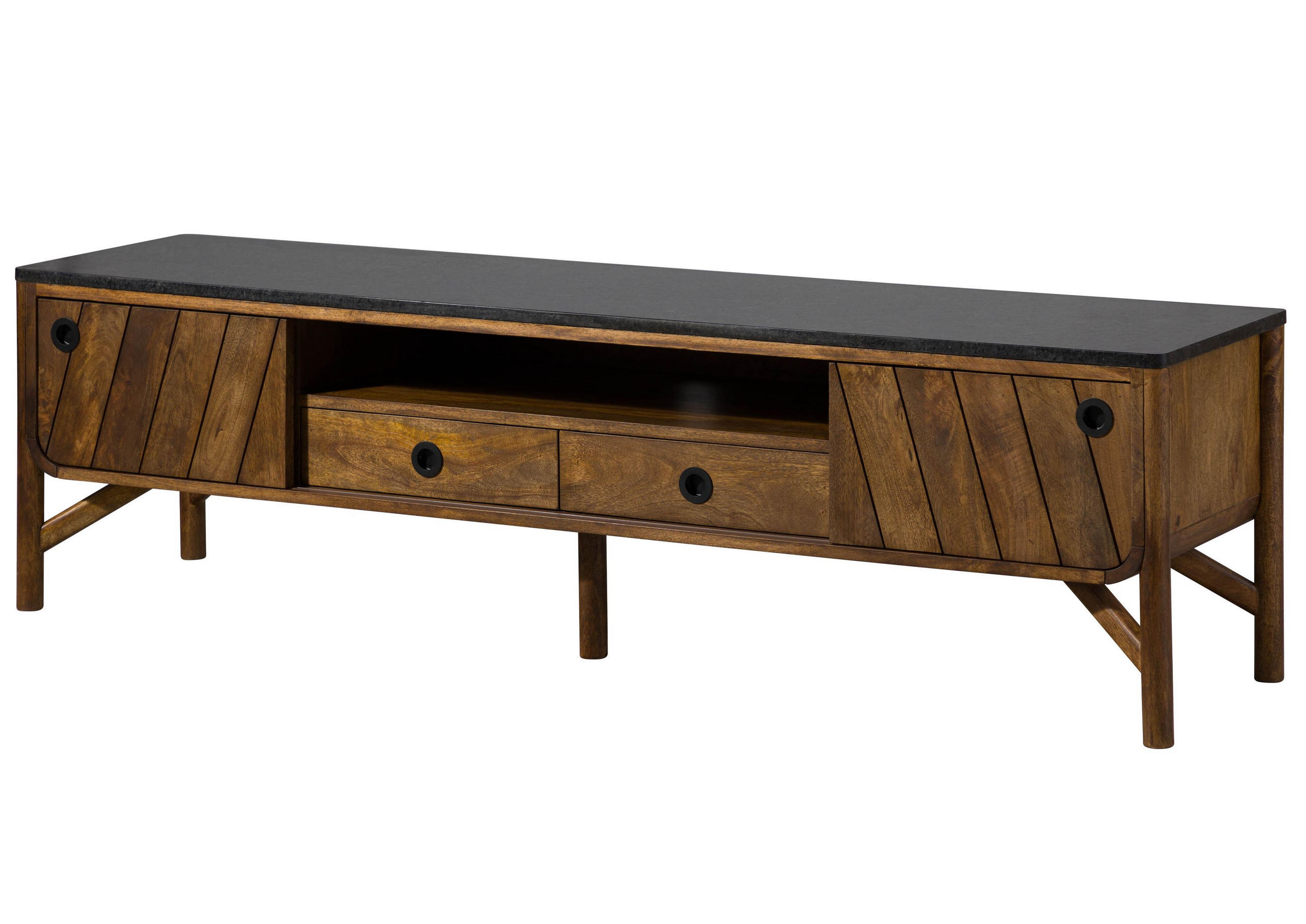 TV-BOARD Mango 180x45x50 braun geölt / dunkler Granit LOS ANGELES #103 - Braun, Holz (180/50/45cm) - Massivmoebel24
