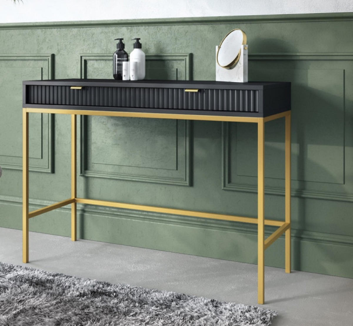 KONSOLENTISCH Schwarz NEW Goldfarben Mit Metallgestell - Schwarz, Holzwerkstoff (50/50/77cm) - Sepro Meble
