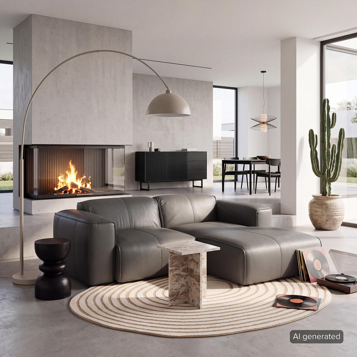 ECKSOFA mit XL-Longchair - Schwarz/Grau, Leder/Kunststoff (260/171cm) - home24