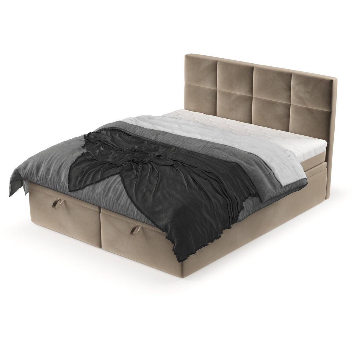 BOXBETT Tessa 180/200 cm Taupe im Paros Stoff - Taupe/Schwarz, Holz/Holzwerkstoff (180/200cm) - AltaBeds
