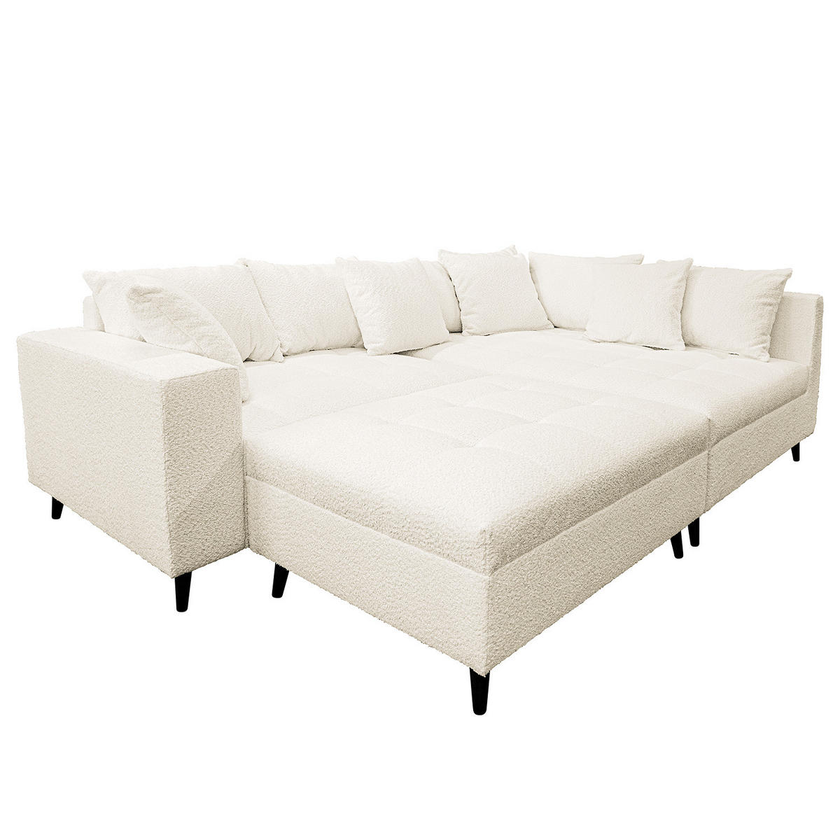 ECKSOFA mit Ottomane und Hocker - Schwarz/Weiß, Birkenholz/Textil (247/174cm) - home24