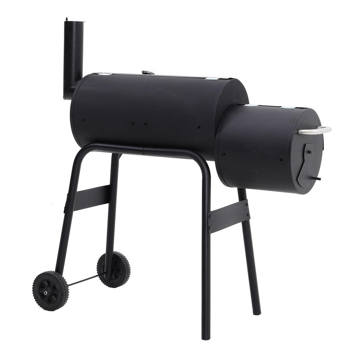 HOLZKOHLEGRILL Camping Smoker Grill 2-in-1 Design 3 Grillroste Seitentisch mit Rädern Schwarz ideal für Garten & Picknick - Schwarz, Metall (53/114/115cm) - Livingandhome