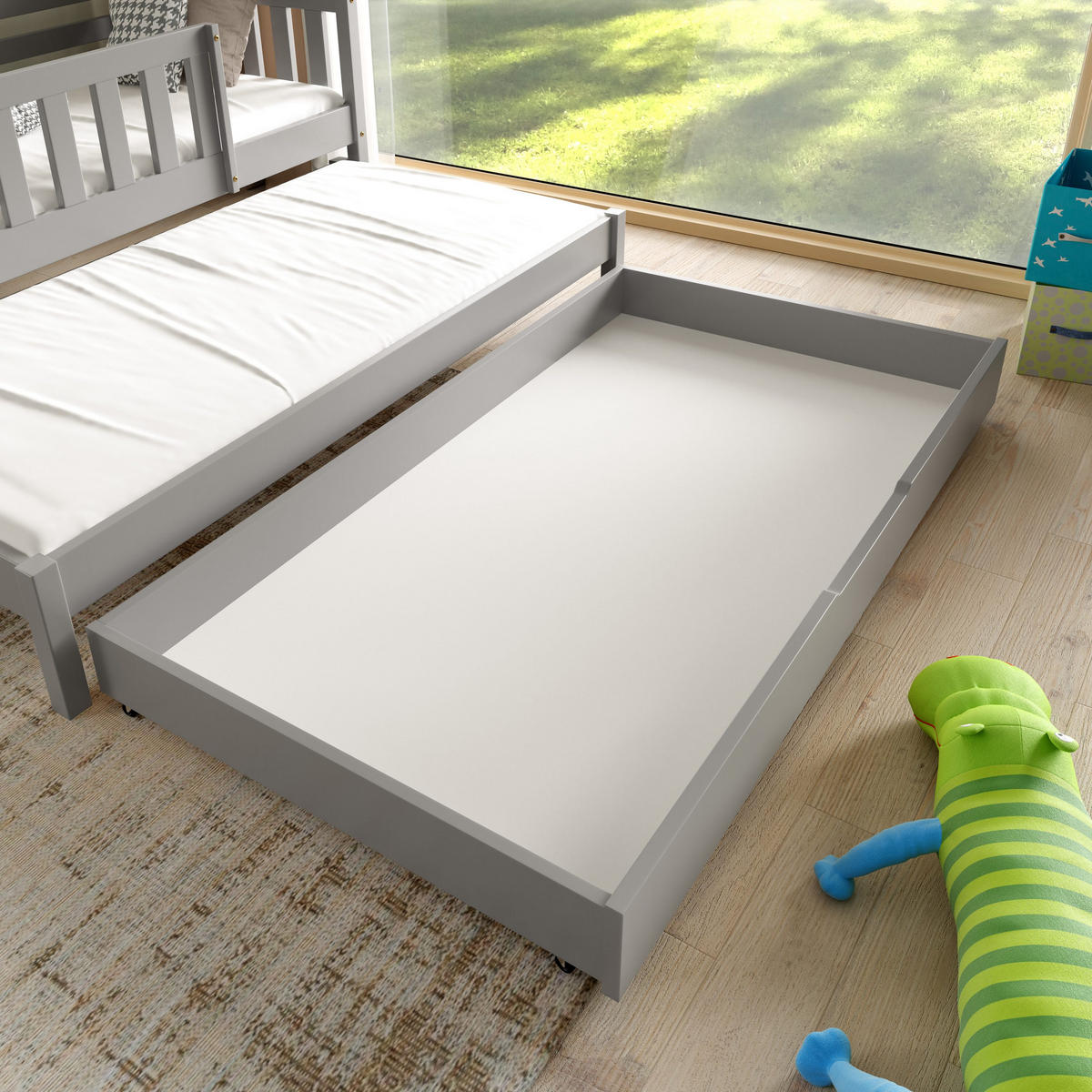 ETAGENBETT STELLA mit Bettkasten 80x160 cm Hellgrau - Hellgrau, Holz (80/160cm) - MASSENO