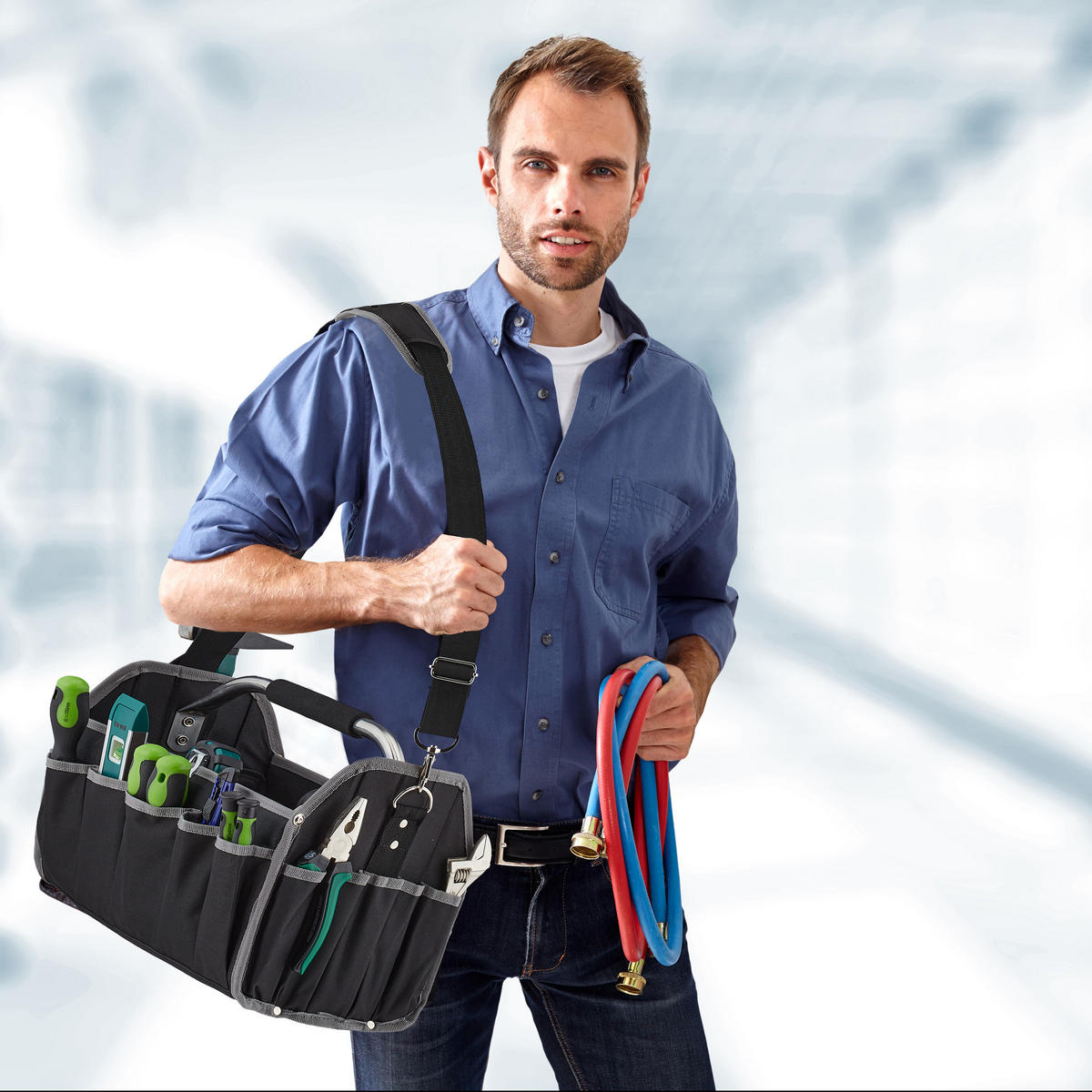 WERKZEUGTASCHE - Schwarz, Textil/Metall (42/30/23cm) - Relaxdays