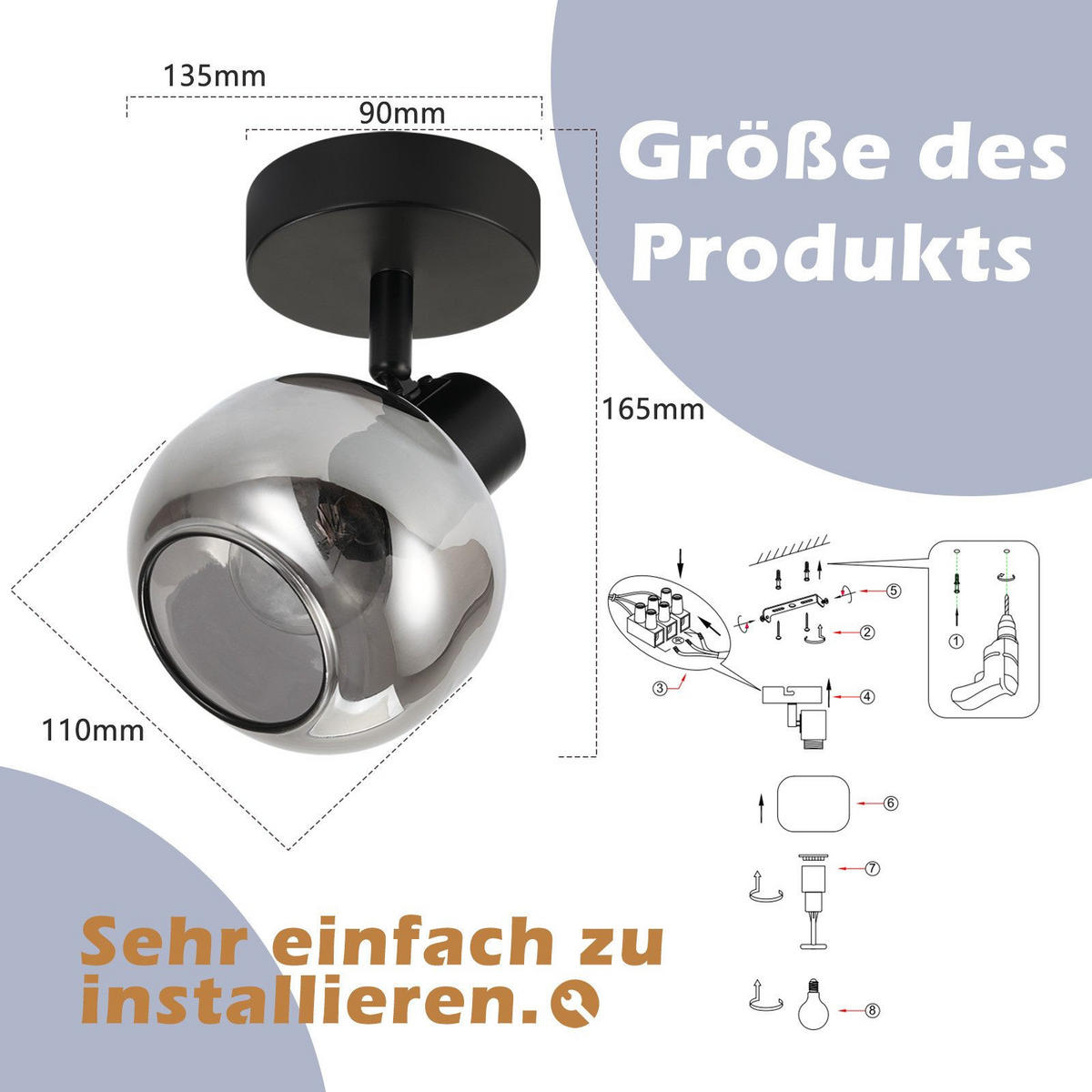 STRAHLER Cottbus 1-flammig 9/9/16.5 cm - Schwarz, Metall (9/9/16.5cm) - Nettlife