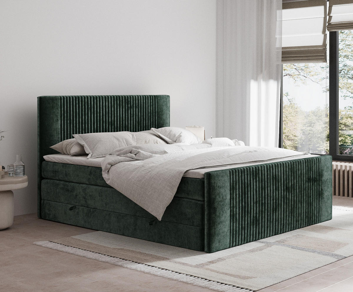 BOXSPRINGBETT Bergamo Grün 160/200 cm - Schwarz/Grün, Holz/Holzwerkstoff (160/200cm) - Maison de Reve