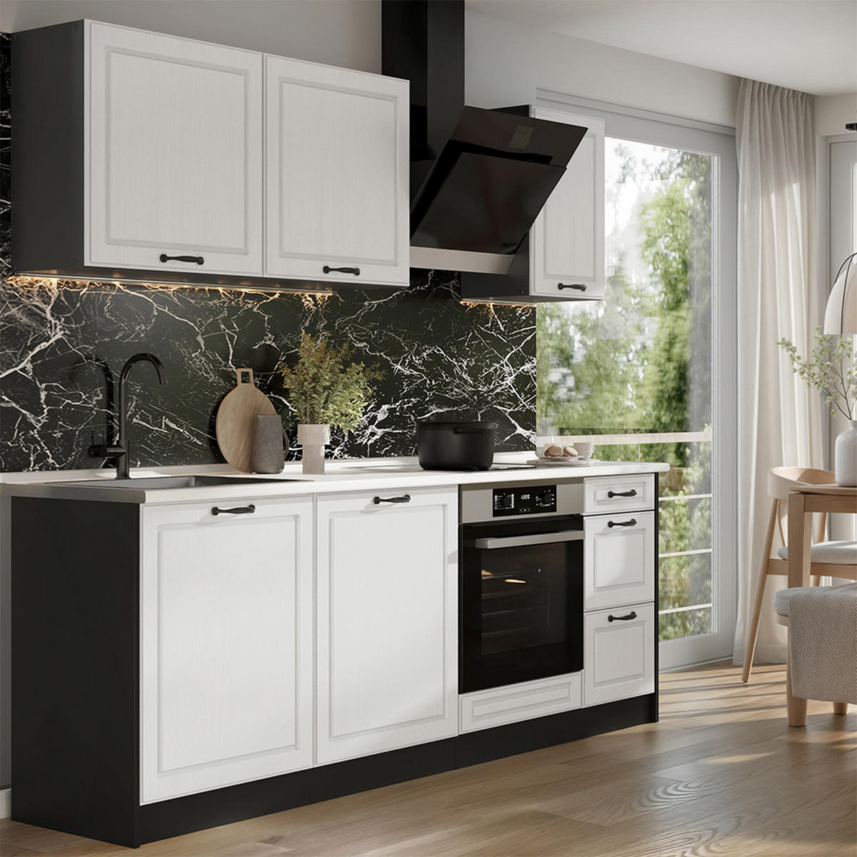 KUCHYNKA R-Line, Biely vidiecky dom/antracitová, 220 cm Goldkraft tammi työtaso - biela/antracitová, kompozitné drevo (220/81.6/60cm) - Vicco