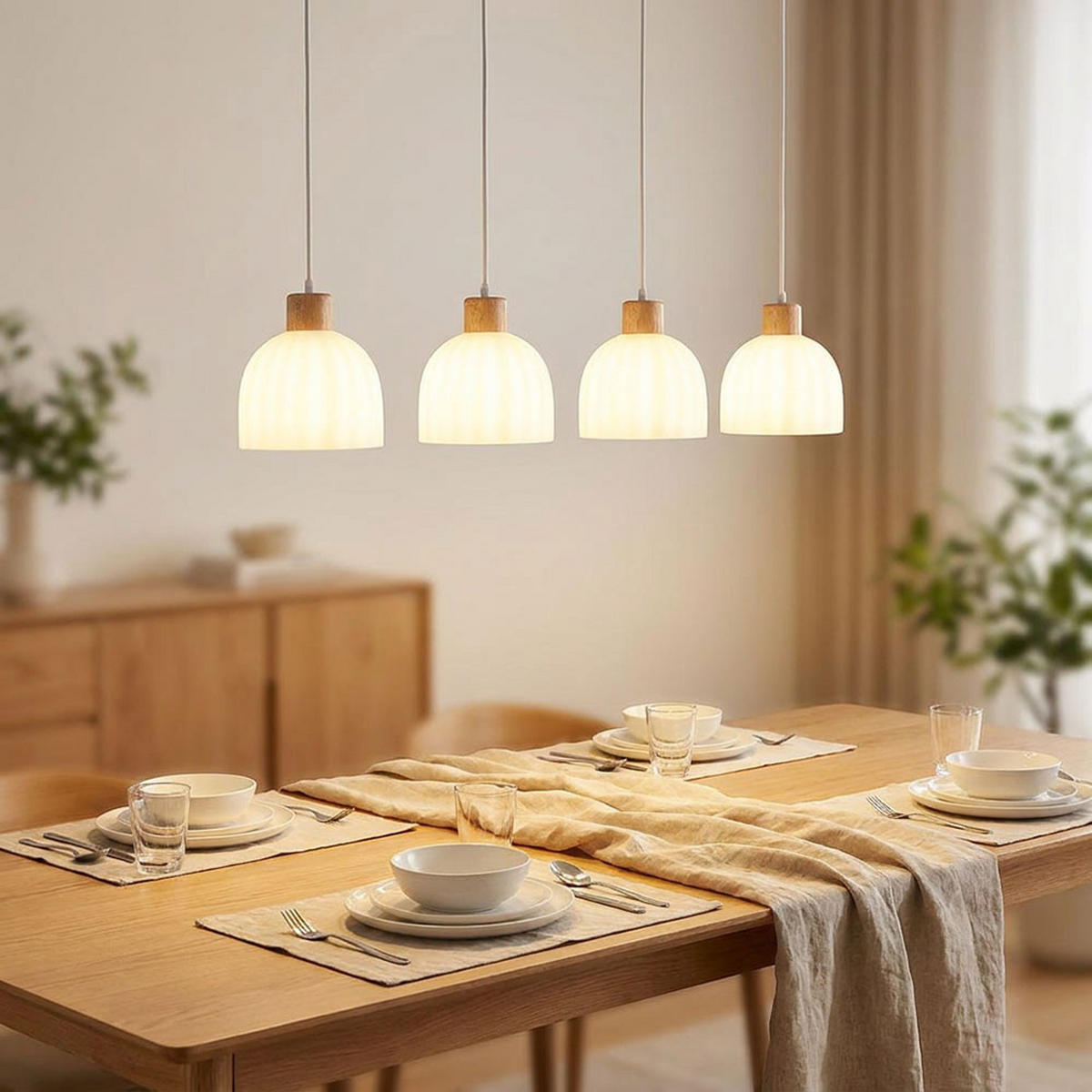 LED PENDELLEUCHTE SWANSON Metall, Glas, Weiß, höhenkürzbar - Weiß, Holz (113/20/120cm) - Globo Lighting