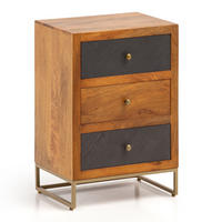 NACHTTISCH Massivholz Steinoptik 3 Schubladen Metallgestell, Braun 40x30x60 cm - Goldfarben/Braun, Holz/Metall (40/60/30cm) - KADIMA DESIGN