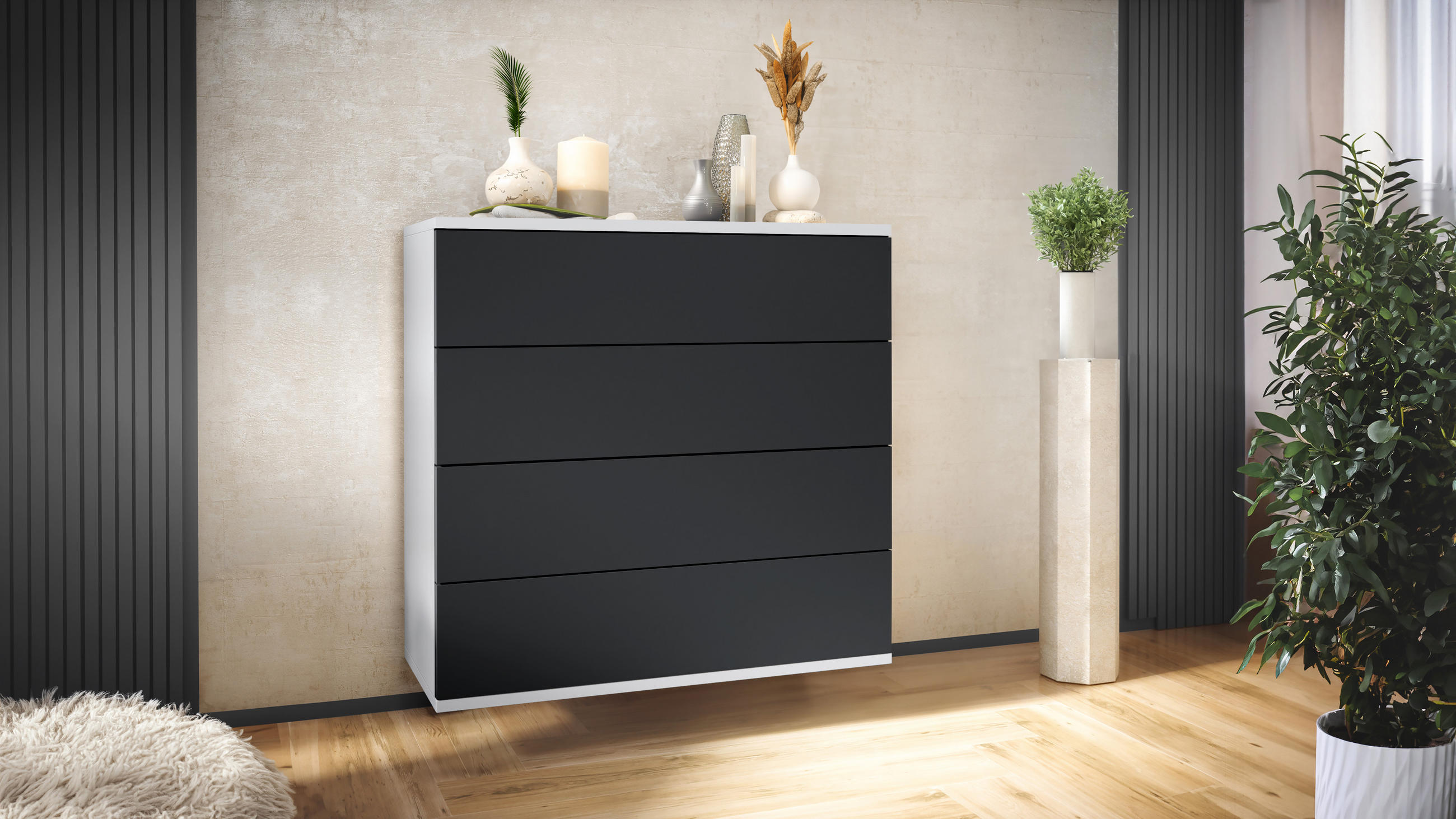 KOMMODE Pavos Schwarz matt - Schwarz, Holzwerkstoff (76/76/35cm) - Vladon