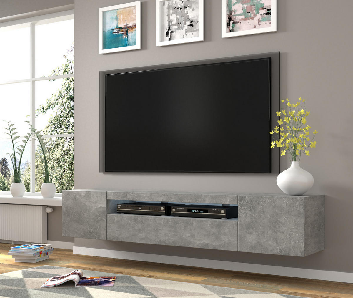 TV LOWBOARD Beton 200/42/37 - Grau, Holzwerkstoff (200/42/37cm) - RAUMHIRSCH FURNITURE