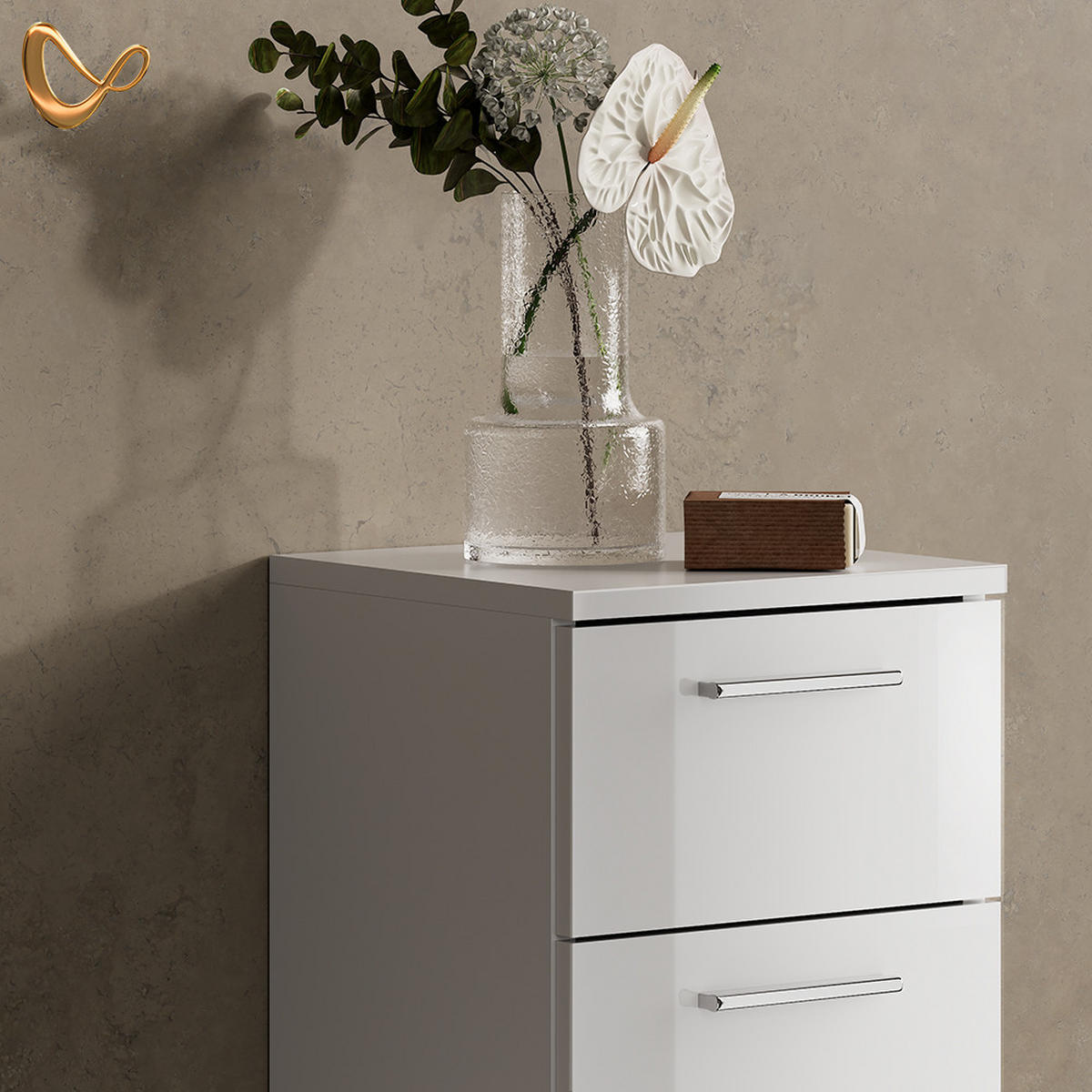 BADMÖBEL-SET Eisak Weiß Hochglanz 4 Teile, mit Hochschrank - Weiß Hochglanz/Weiß, Holzwerkstoff (80/60/33cm) - Livinity®