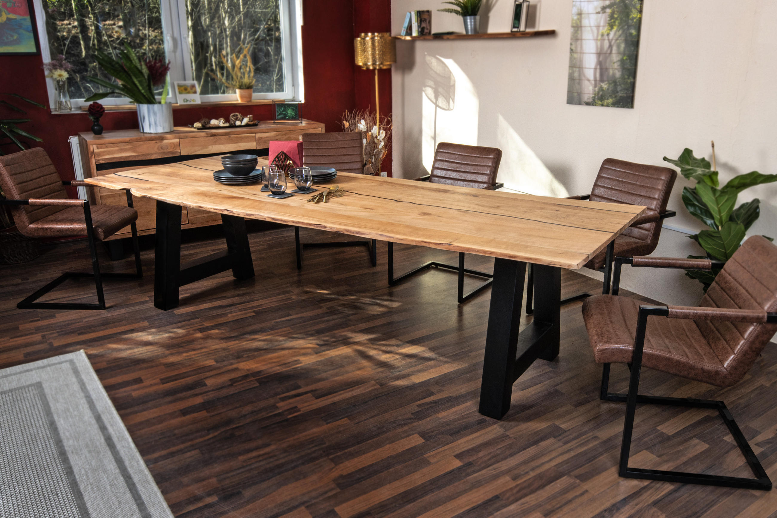 ESSTISCH POLLY - Beige/Schwarz, Holz/Metall (100/260/77cm) - SAM
