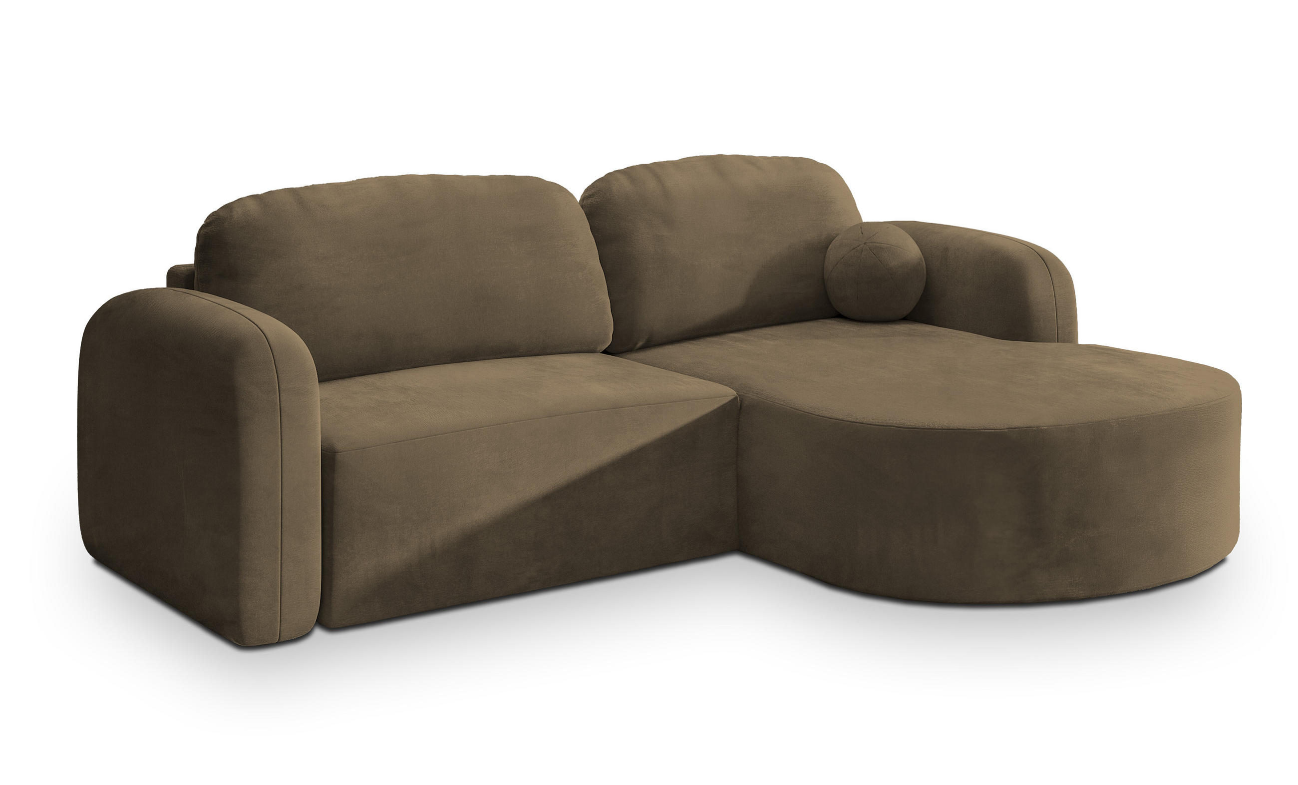 ECKSOFA AMILIA M R-S Beige Velours-Stoff mit Schlaffunktion - Beige, Holz (263/174cm) - MASSENO