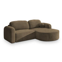 ECKSOFA AMILIA M R-S Beige Velours-Stoff mit Schlaffunktion - Beige, Holz (263/174cm) - MASSENO