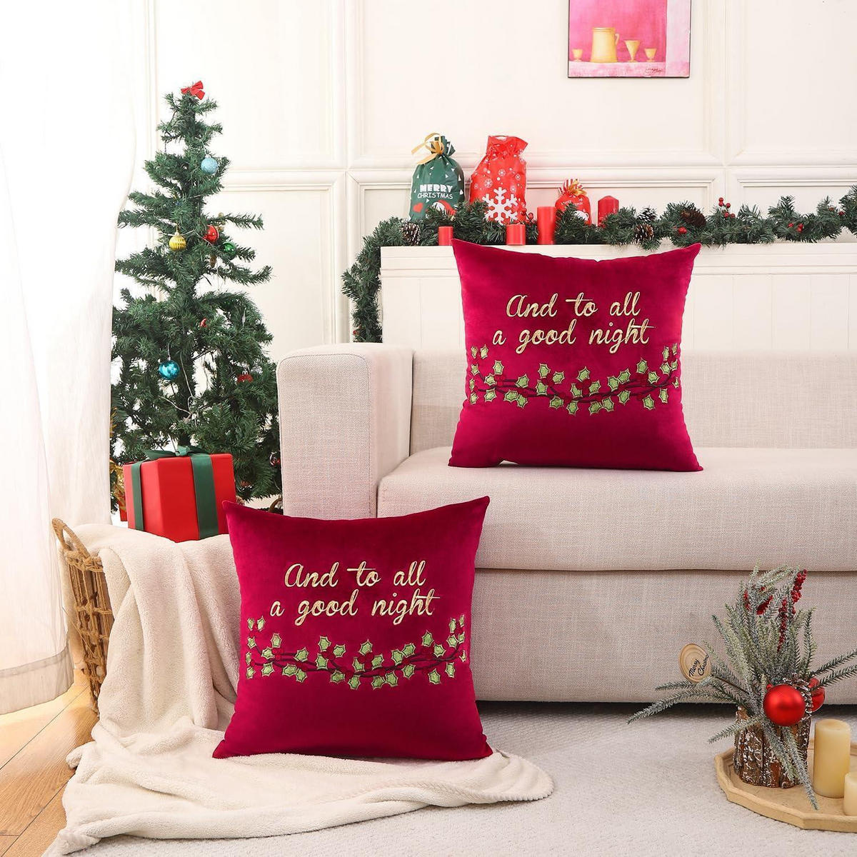 KISSENBEZUG 2er Set 45 x 45 cm Weihnachten - Bordeaux, Textil (45/45cm)