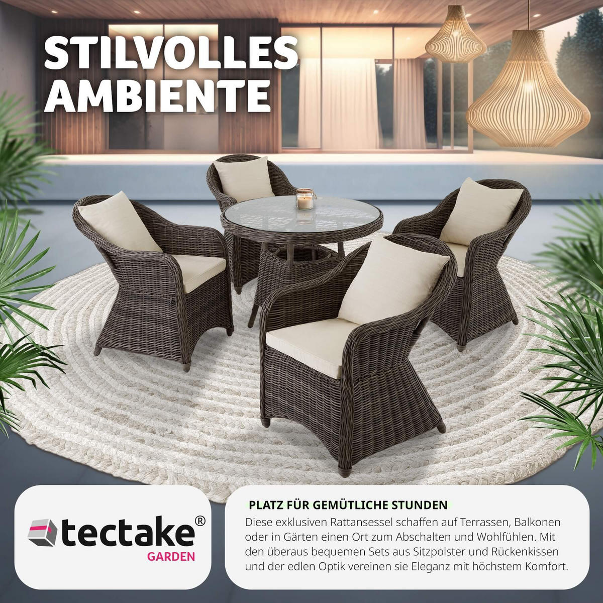 RATTANSESSEL 4er Set, 71 x 60 x 84 cm,grau - Grau, Kunststoff (60/84/71cm) - tectake