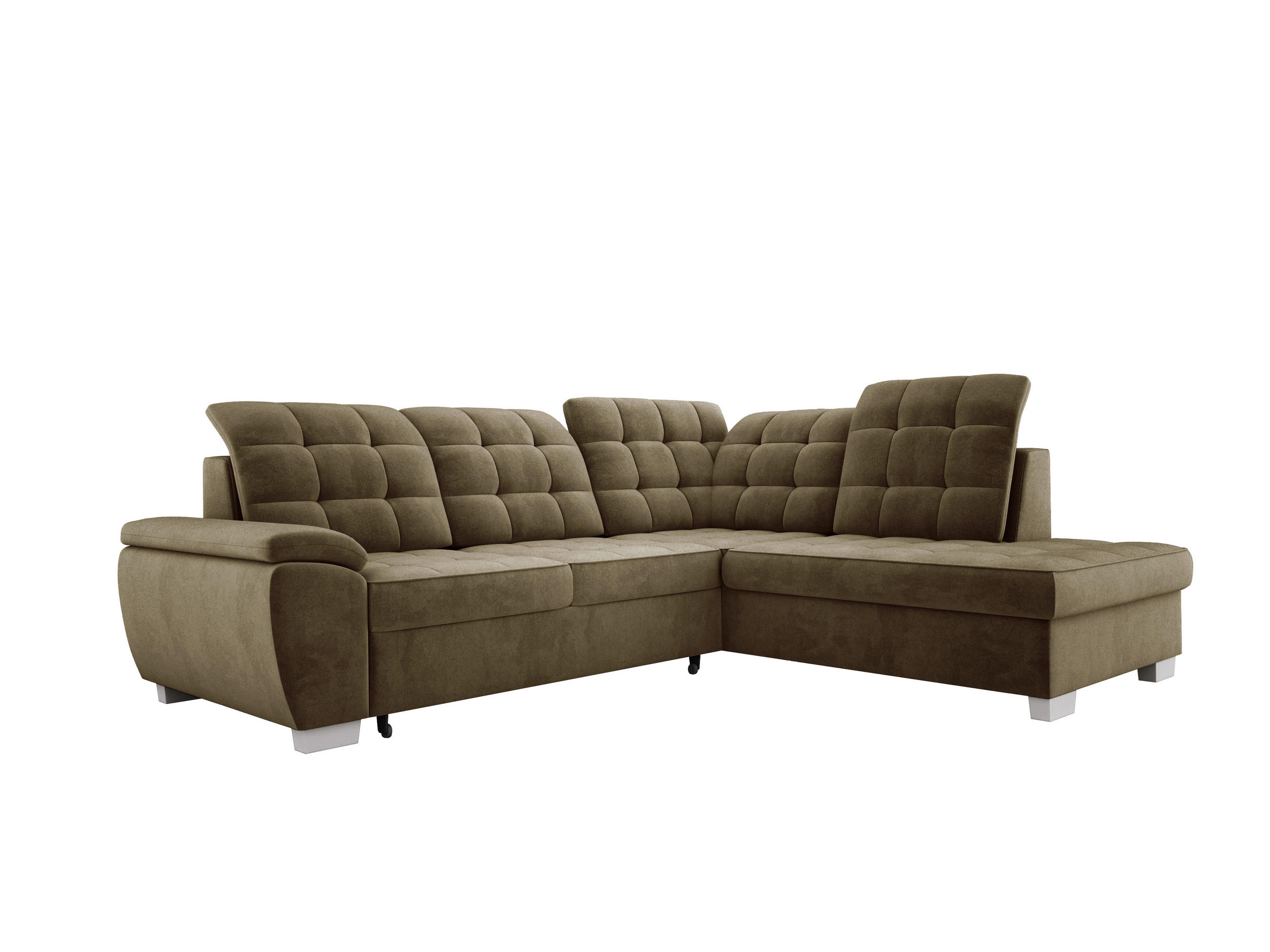 ECKSOFA LOTTA SALVADOR Bettkasten verstellbare Kopfstützen hochwertige Verarbeitung lose Rückenkissen freistehend RECHTS 258x212x106 cm Olive green - Olivgrün, Holz/Textil (258/212cm) - DomoHome