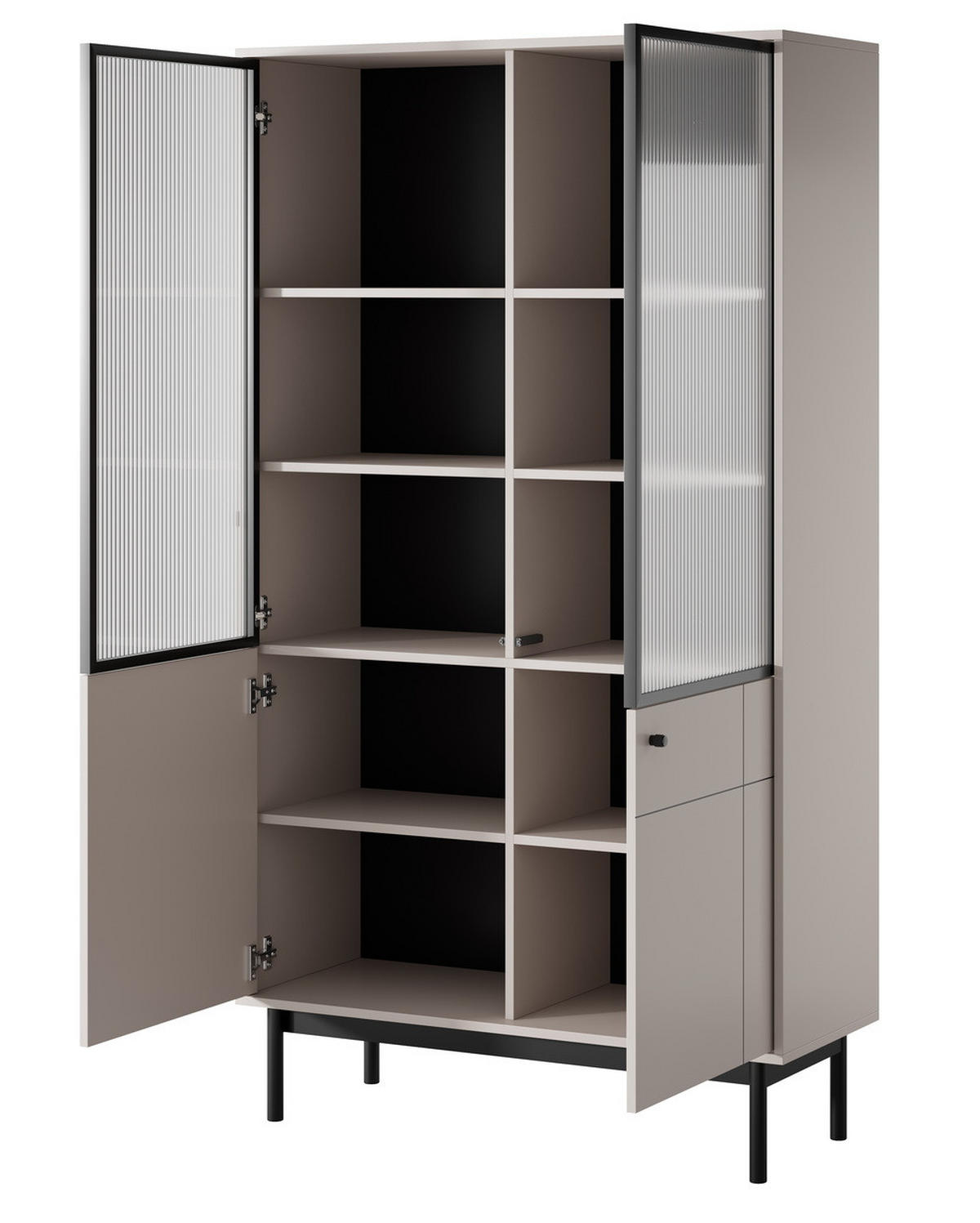 VITRINE 100 cm Lunaris 2 Türen, geriffelter Glasfront, Kaschmir - Kaschmir, Holz (103/185/39cm) - Emporius