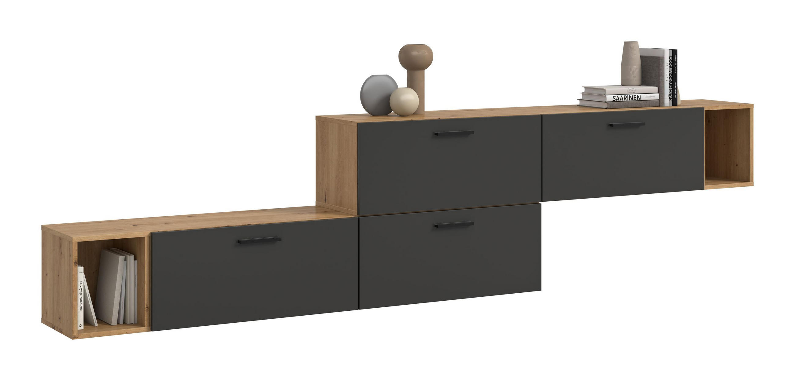 WOHNWAND Primo 2 tlg. (B/H/T: ca. 276/97/34 cm) in Artisan Oak /Basalt grau - Eiche Artisan, Holzwerkstoff (276/97/34cm)
