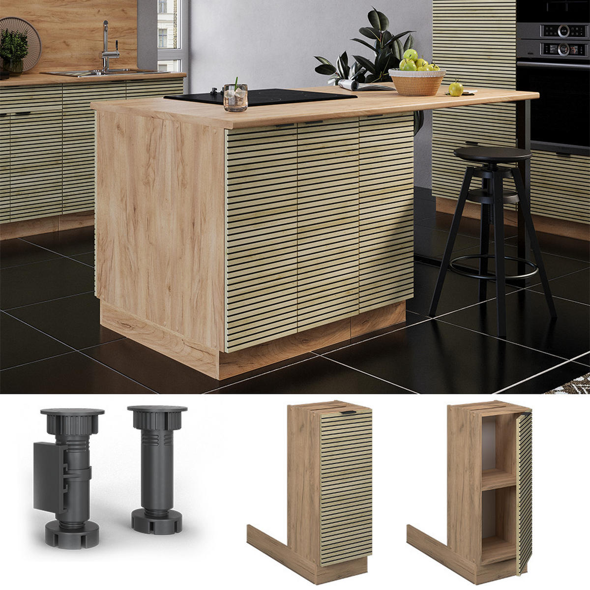 KUCHYŇSKÝ OSTRŮVEK Fame-Line Dubový panel - medově dubová/barva dubu, kompozitní dřevo (30/82/70cm) - Vicco