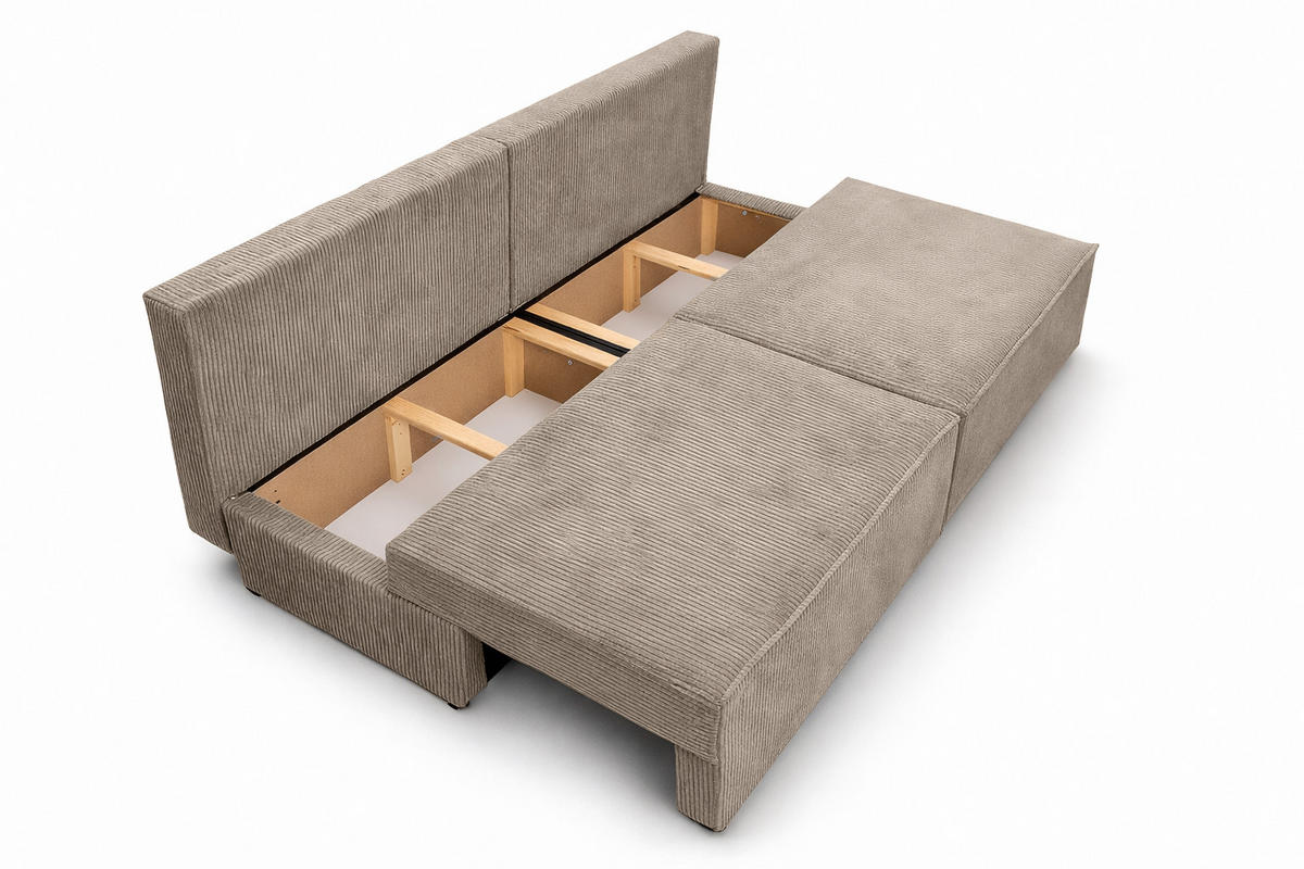 SOFA Mit Schlaffunktion Und Bettkasten, Cordstoff Poso, Dunkelbeige, BEST MINI - Beige, Holz (200/83/98cm) - Kaiser Möbel